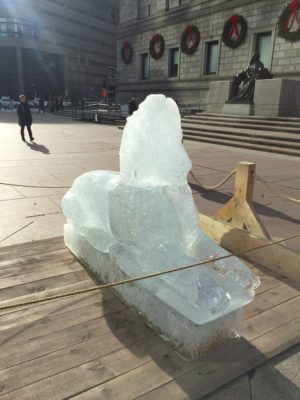 Super cool ice sculpture outside the Boston Public Library.